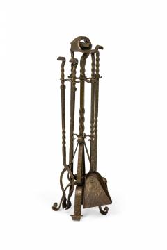 Mid Century American 4 Piece Twisted Design Wrought Bronze Fire Tool Set - 4672319