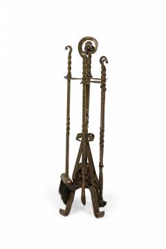 Mid Century American 4 Piece Twisted Design Wrought Bronze Fire Tool Set - 4672322