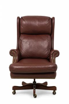 Mid Century American Brown Leather Wingback Executive Office Chair - 4172190