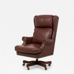 Mid Century American Brown Leather Wingback Executive Office Chair - 4219592