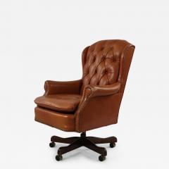 Mid Century American Brown Tufted Leather Swivel Office Armchair - 3179162