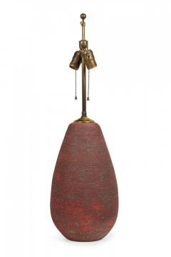 Mid Century American Ceramic Brick Red Glazed Textured Table Lamp - 4162980
