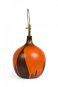 Mid Century American Ceramic Orange and Brown Lava Drip Glazed Table Lamp - 4162776