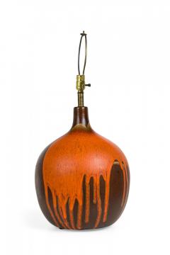 Mid Century American Ceramic Orange and Brown Lava Drip Glazed Table Lamp - 4162780