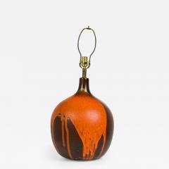 Mid Century American Ceramic Orange and Brown Lava Drip Glazed Table Lamp - 4178506