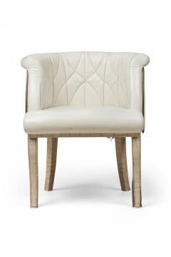 Mid Century American Embossed Beige Faux Reptile Leather Upholstered Quilted Des - 4658975