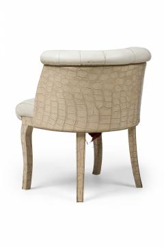 Mid Century American Embossed Beige Faux Reptile Leather Upholstered Quilted Des - 4658977