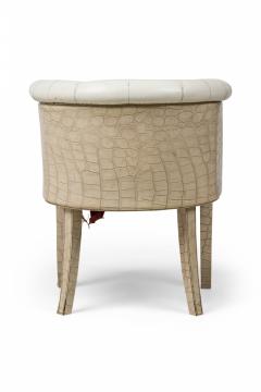 Mid Century American Embossed Beige Faux Reptile Leather Upholstered Quilted Des - 4658978