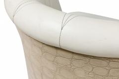 Mid Century American Embossed Beige Faux Reptile Leather Upholstered Quilted Des - 4658979