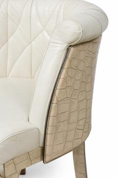 Mid Century American Embossed Beige Faux Reptile Leather Upholstered Quilted Des - 4658980