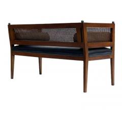 Mid Century American Modern Wood Black Naugahyde Cane Bench or Chaise Lounge - 3433314