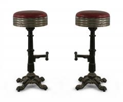 Mid Century American Red Vinyl and Cast Metal Bar Stools - 4172208