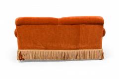 Mid Century American Rust Velvet Upholstered Two Seater Fringed Sofa - 4172217