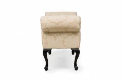 Mid Century American Scroll Arm Upholstered Bench with Beige Damask Floral Uphol - 4665134