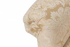 Mid Century American Scroll Arm Upholstered Bench with Beige Damask Floral Uphol - 4665140