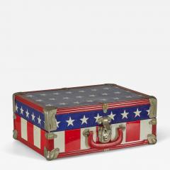 Mid Century American Small Red White and Blue Flag Motif Suitcase - 4721307