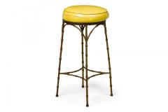Mid Century American Yellow Leather and Brass Faux Bamboo Bar Stools - 4172221