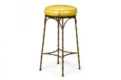 Mid Century American Yellow Leather and Brass Faux Bamboo Bar Stools - 4172223