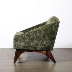 Mid Century Angular Club Chair w Tapered Supports in Velvet Holly Hunt Fabric - 4163557