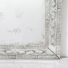 Mid Century Antiqued Venetian Glass Mirror with Etched and Beveled Detailing - 3925954