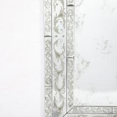 Mid Century Antiqued Venetian Glass Mirror with Etched and Beveled Detailing - 3926022