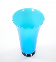 Mid Century Art Deco Style Murano Glass Turquoise Black Decorative Vase - 3811399