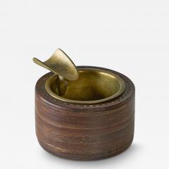 Mid Century Ashtray in Leather and Patinated Brass 1960s - 4584003