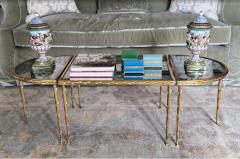 Mid Century Bagu s Tripartite Coffee Table in Bronze Dor with Palmier Design - 4372658