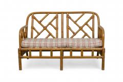 Mid Century Bamboo loveseat with lattice design back - 4666544