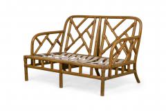 Mid Century Bamboo loveseat with lattice design back - 4666548