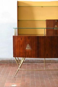 Mid Century Bar Counter in wood brass and glass Italian artisan production  - 3670560