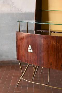 Mid Century Bar Counter in wood brass and glass Italian artisan production  - 3670582