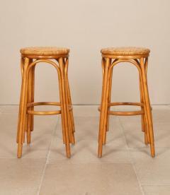 Mid Century Bentwood and Rattan Bar with Pair of Stools - 4596410