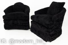 Mid Century Black Furry Lounge Chairs Pair - 1871607