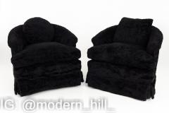 Mid Century Black Furry Lounge Chairs Pair - 1871608