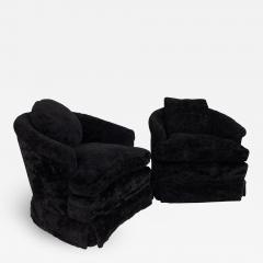 Mid Century Black Furry Lounge Chairs Pair - 1883940