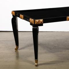 Mid Century Black Lacquer Gilt Wood Brass Cocktail Table w Vitrolite Top - 3861411