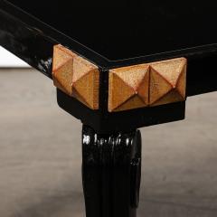 Mid Century Black Lacquer Gilt Wood Brass Cocktail Table w Vitrolite Top - 3861412
