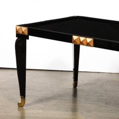Mid Century Black Lacquer Gilt Wood Brass Cocktail Table w Vitrolite Top - 3861435