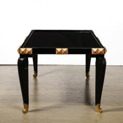 Mid Century Black Lacquer Gilt Wood Brass Cocktail Table w Vitrolite Top - 3861444