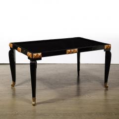 Mid Century Black Lacquer Gilt Wood Brass Cocktail Table w Vitrolite Top - 3861478