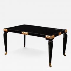Mid Century Black Lacquer Gilt Wood Brass Cocktail Table w Vitrolite Top - 3864466