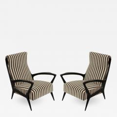 Mid Century Black Lacquered Upholstered Lounge Chairs - 2326533