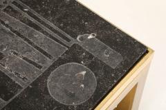 Mid Century Bluestone Coffee Table Geometric Relief Design Belgium 1960 - 4508845