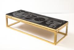 Mid Century Bluestone Coffee Table Geometric Relief Design Belgium 1960 - 4508846