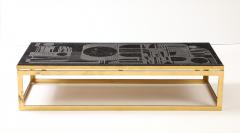 Mid Century Bluestone Coffee Table Geometric Relief Design Belgium 1960 - 4508849