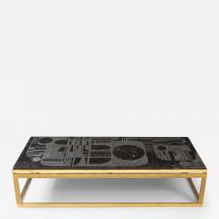 Mid Century Bluestone Coffee Table Geometric Relief Design Belgium 1960 - 4509574