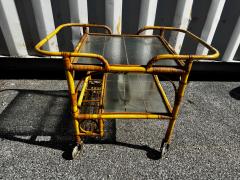 Mid Century Boho Chic Tiki Bamboo and Glass 2 Tier Rolling Bar Cart - 4516506