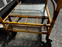 Mid Century Boho Chic Tiki Bamboo and Glass 2 Tier Rolling Bar Cart - 4516544