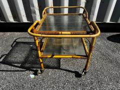 Mid Century Boho Chic Tiki Bamboo and Glass 2 Tier Rolling Bar Cart - 4516554